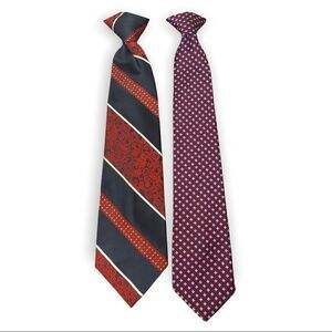 Two Vintage Clip on mens ties red and blue 1960s 1979s polyester Mens Store